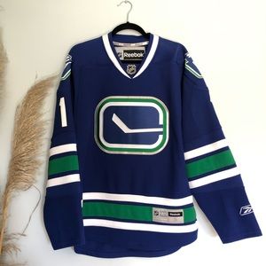 Authentic Reebok Canucks Luongo blue green stick rink logo jersey adult men S